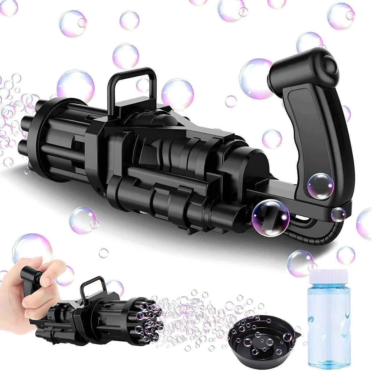 Bubble Gun- 8 Hole Automatic Gatling Bubble Gun Blower Maker, with 3 Batteries and Bubble Water