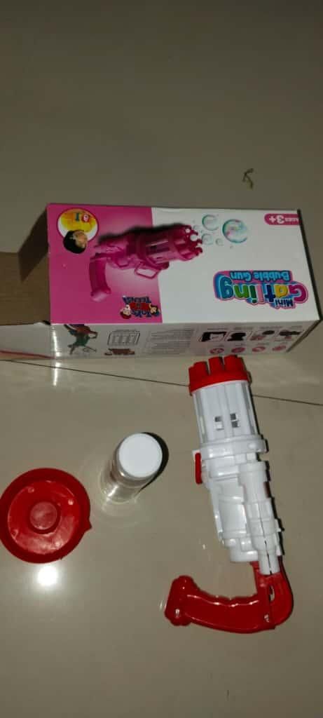 Bubble Gun- 8 Hole Automatic Gatling Bubble Gun Blower Maker, with 3 Batteries and Bubble Water