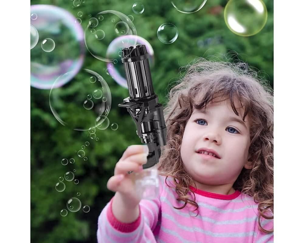 Bubble Gun- 8 Hole Automatic Gatling Bubble Gun Blower Maker, with 3 Batteries and Bubble Water